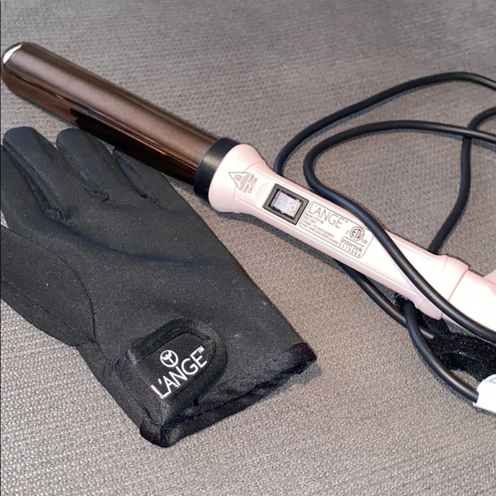 Lange Pink and Bronze Curling Wand with Black Heat Glove
